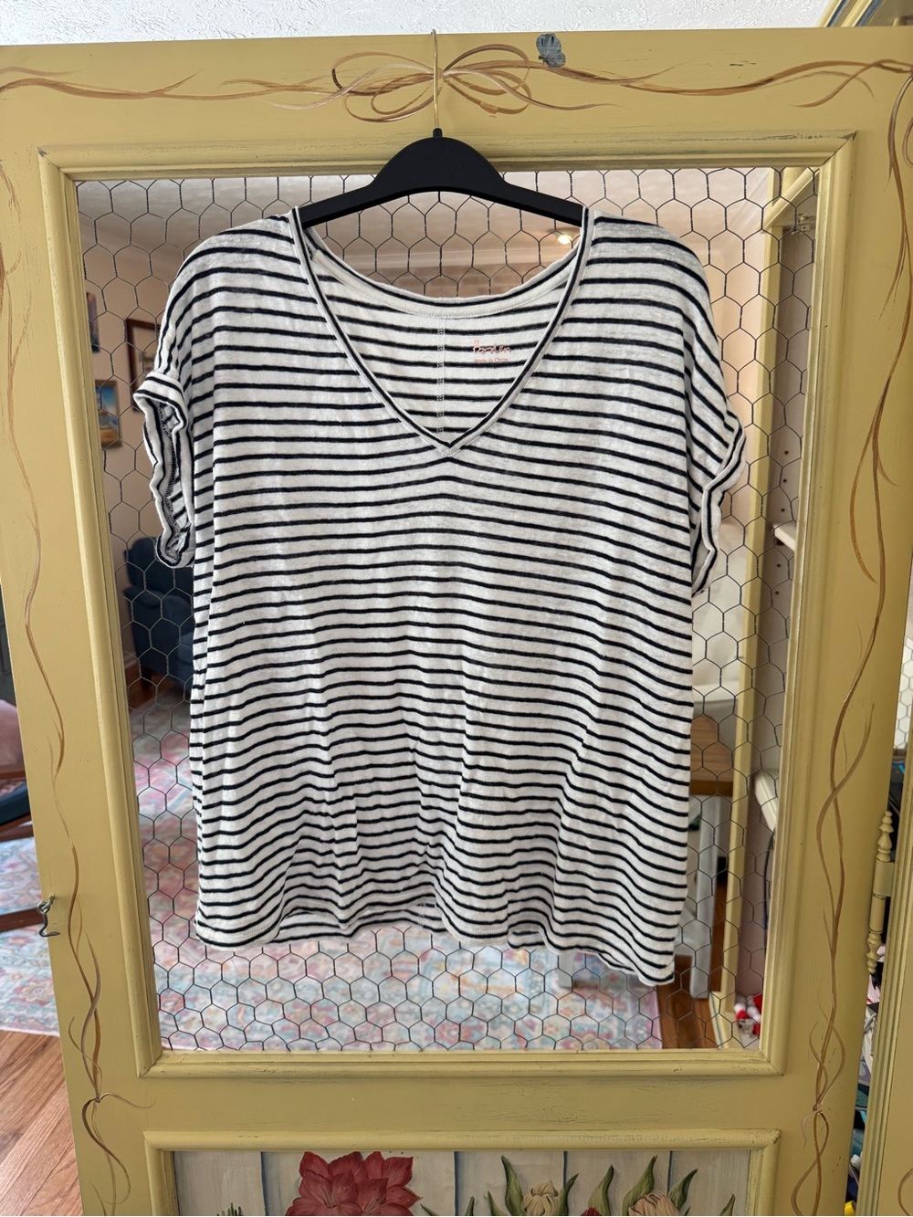 Boden Black & White Striped V-Neck Short Sleeve Tee